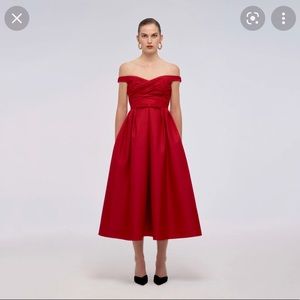 Self portrait taffeta Textured Off Shoulder Midi Dress in red